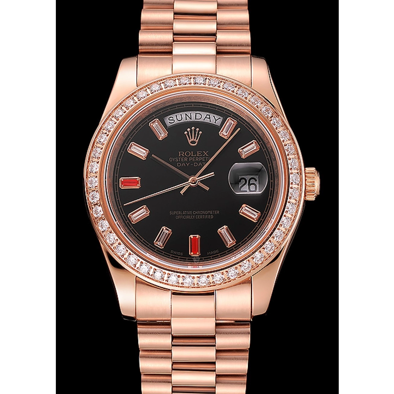 Good copy rolex watches Black Day-Date Gold Rubies 1454102 Swiss Diamonds Bracelet And Dial Rolex Rose 0824